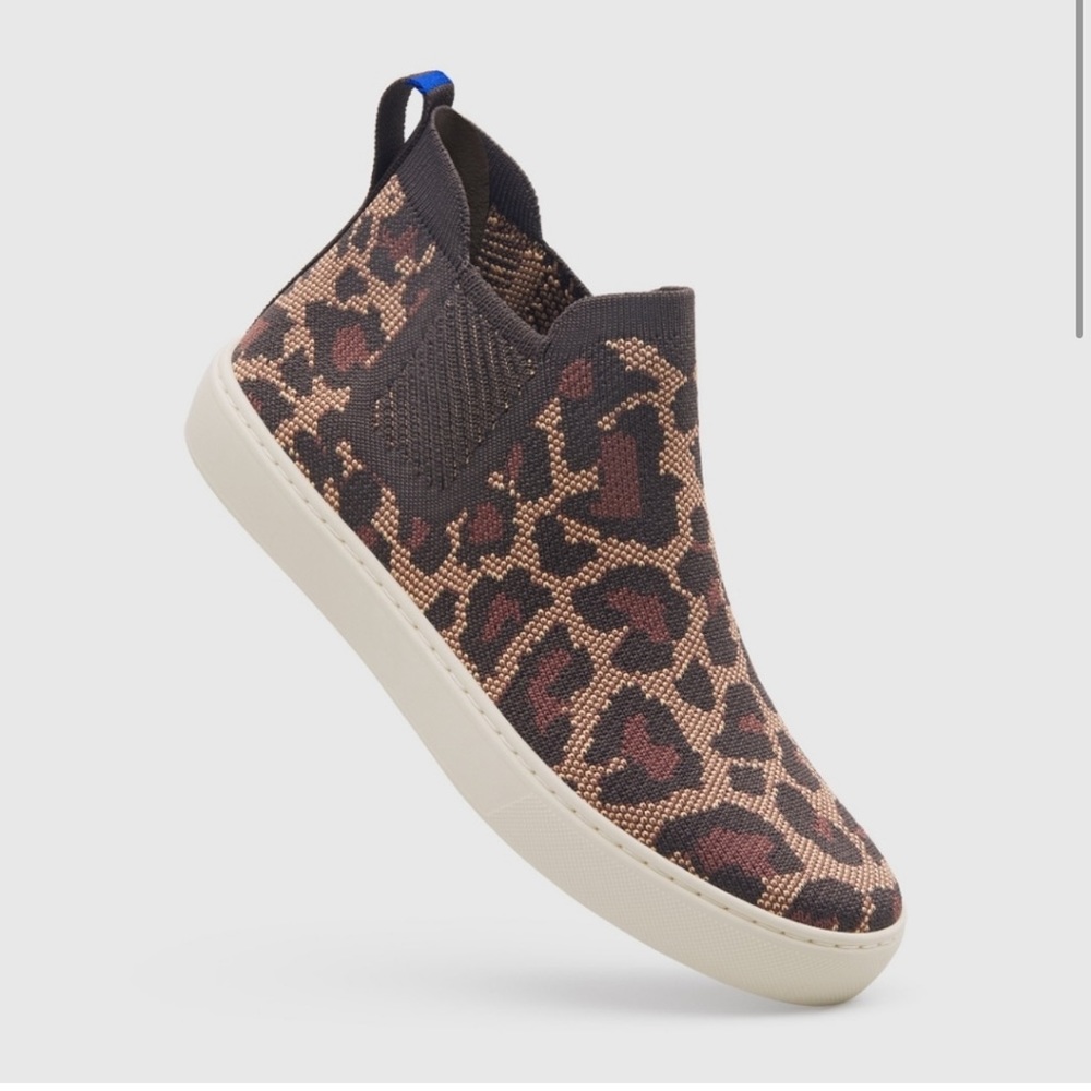 Rothy's Leopard Print Slip-On Ankle Bootie in Brown and Tan